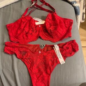 Victoria Secret  Red Lace Bra and Panty Set